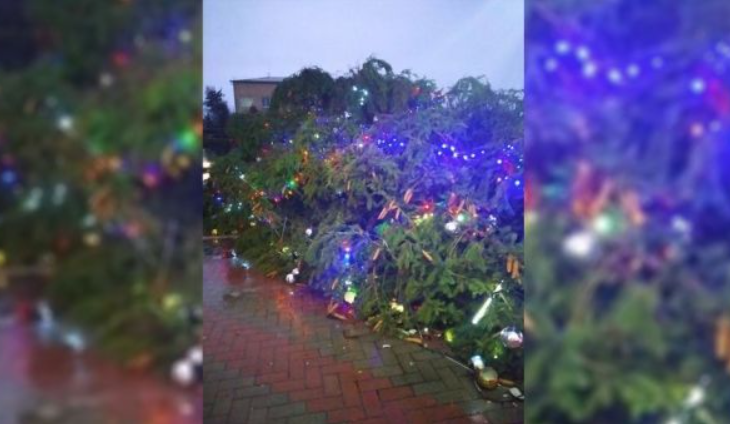 Ураганний вітер повалив новорічні ялинки в різних містах України (відео і фото)