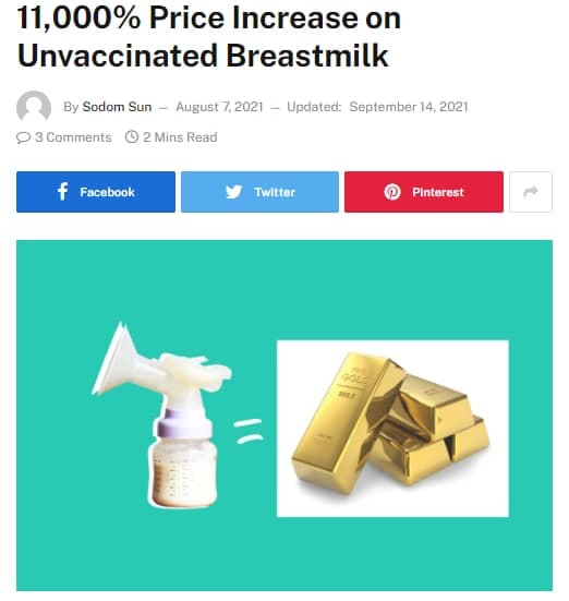 Грудне молоко нещеплених злетіло в ціні на 11 000%. Антивакси поширюють новий фейк