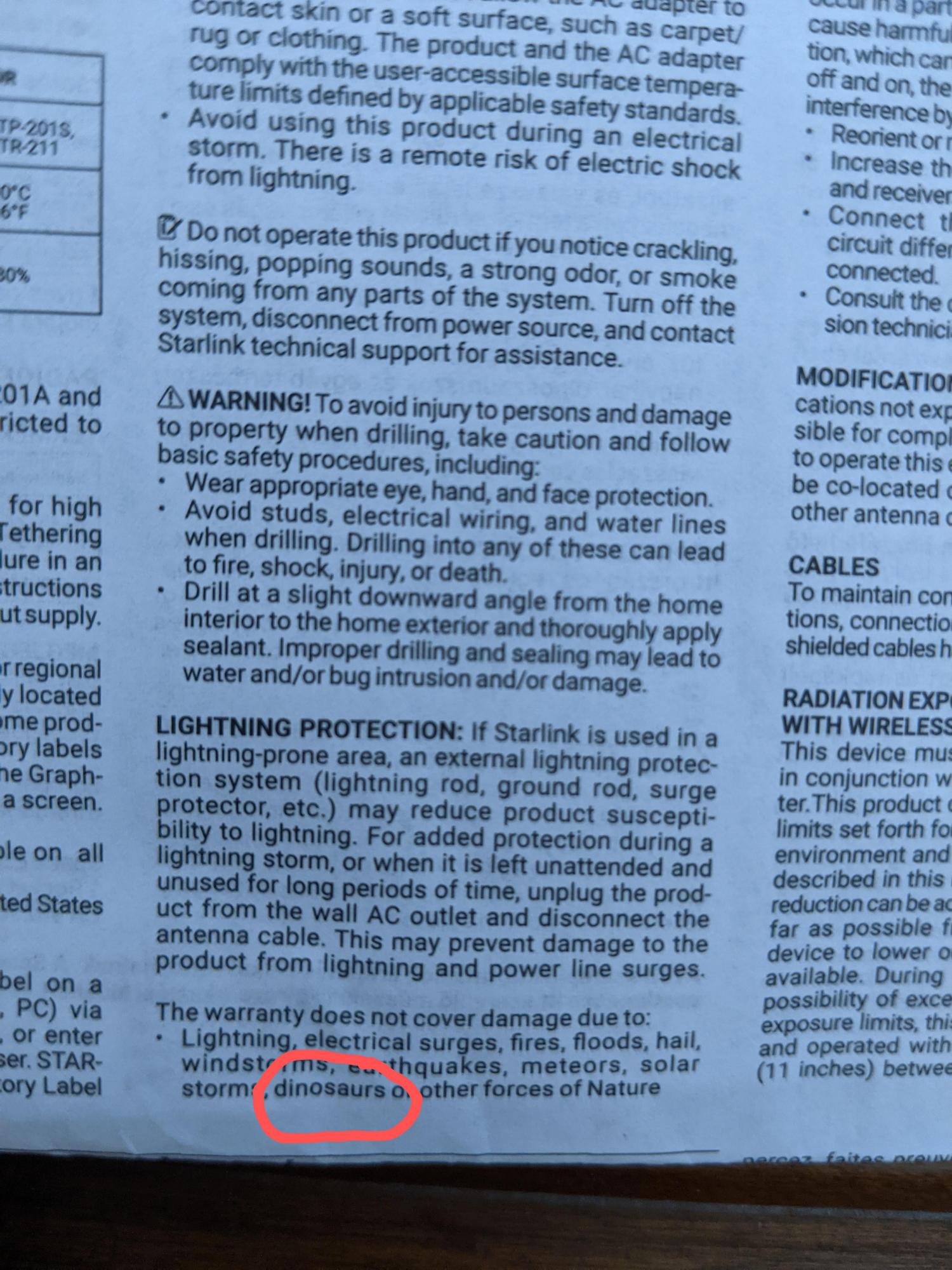 Не распространяется на повреждения от динозавров. Starlink обновила гарантийную инструкцию