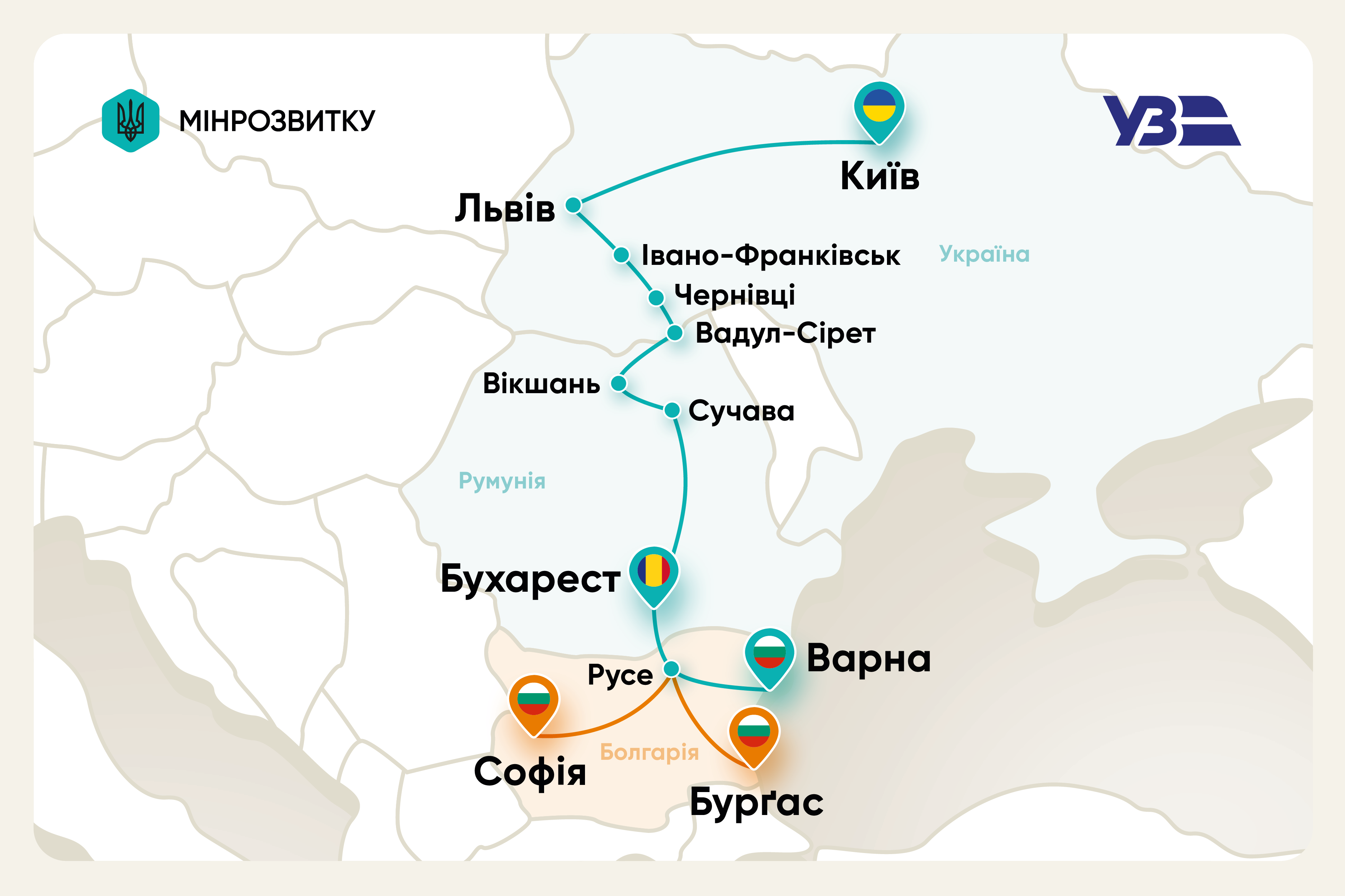 Новий маршрут до моря: Україна запускає поїзд з Києва до Болгарії через Румунію