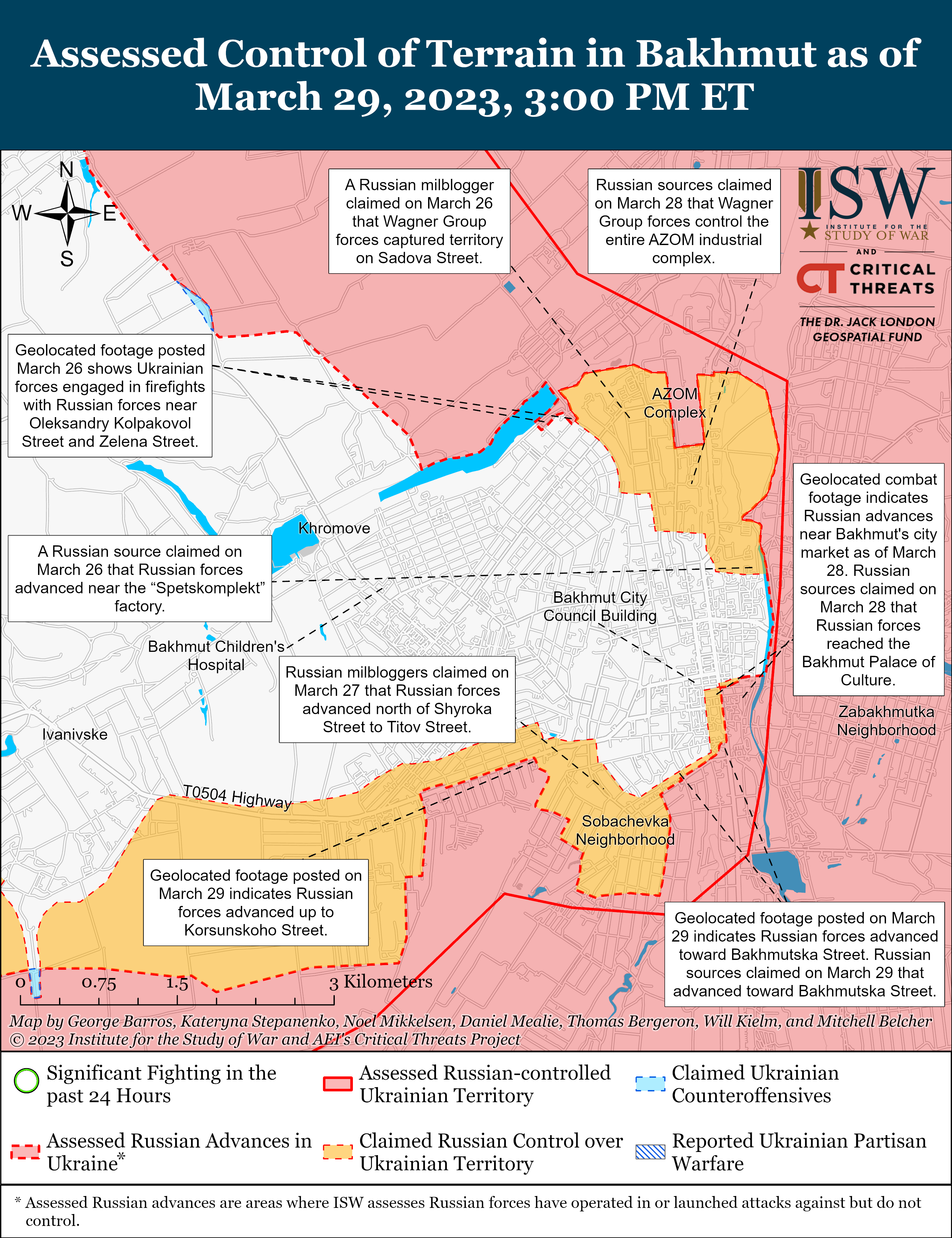 Россияне наступают в Бахмуте, ВСУ бьют по позициям оккупантов в их тылу: карты боев ISW