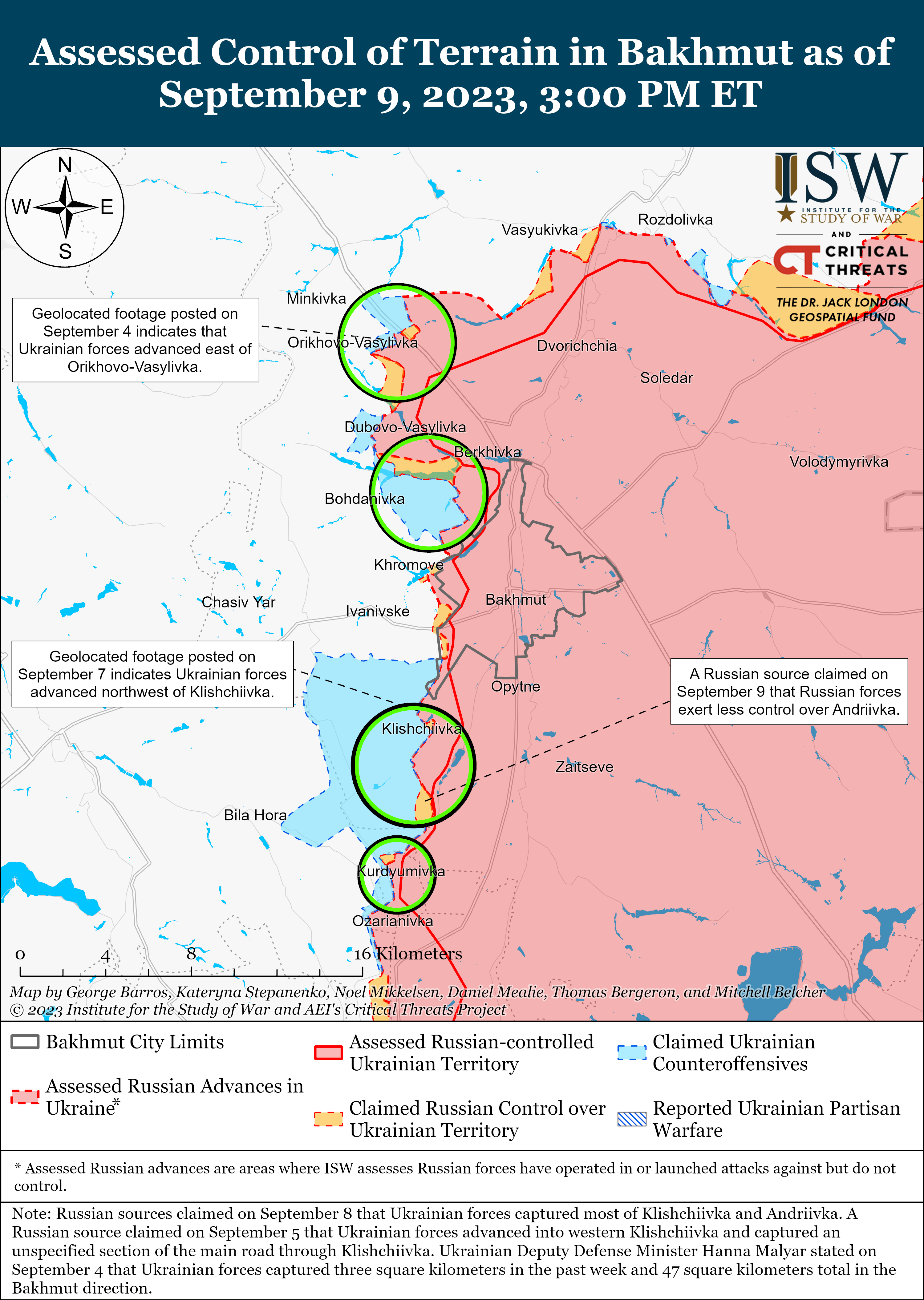 Украинские войска продвинулись к югу от Клещиевки: карты боев ISW