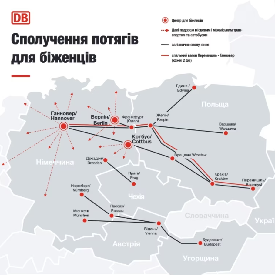 Центры для украинцев. Какие поезда для беженцев предлагает немецкая железная дорога