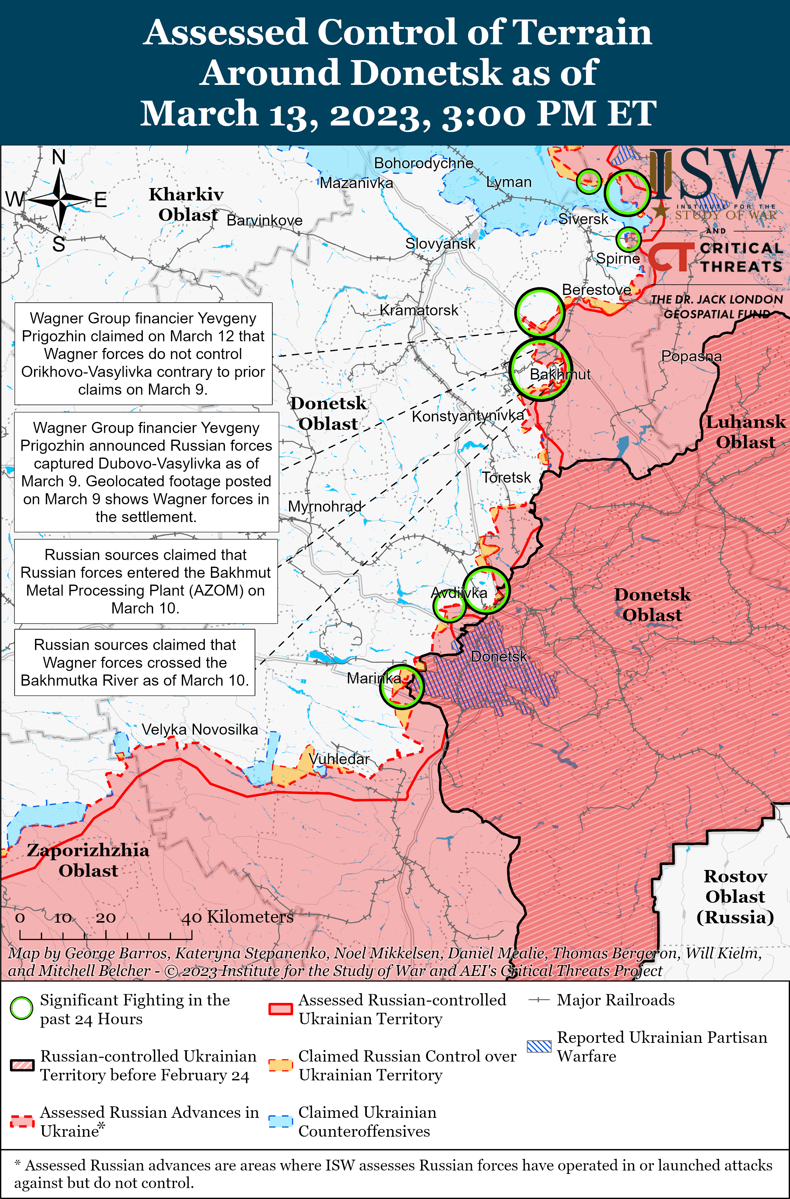 ВСУ контратаковали западнее Сватово, войска РФ продвигаются к Бахмуту: карты боев ISW