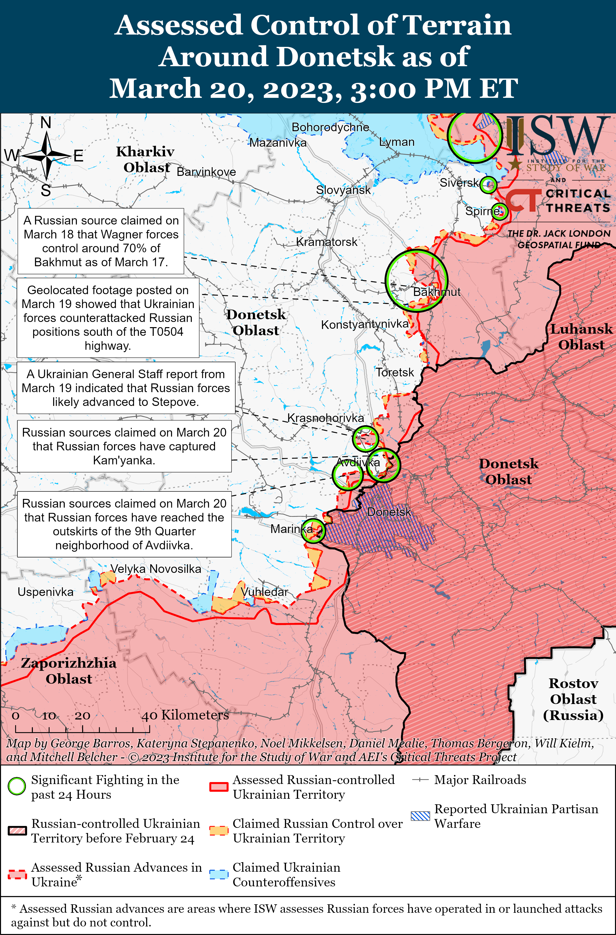 Росіяни стурбовані можливим контрнаступом ЗСУ в Бахмуті: карти боїв від ISW