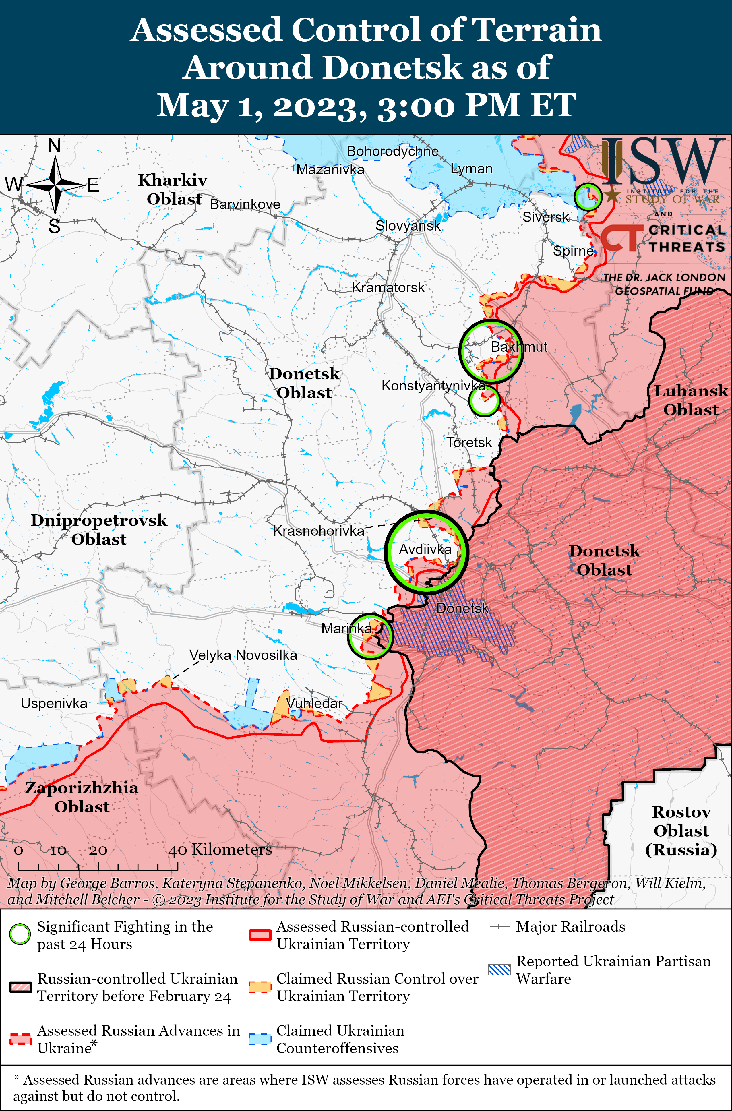 В очікуванні контрнаступу ЗСУ росіяни будують рубежі оборони: карти боїв ISW