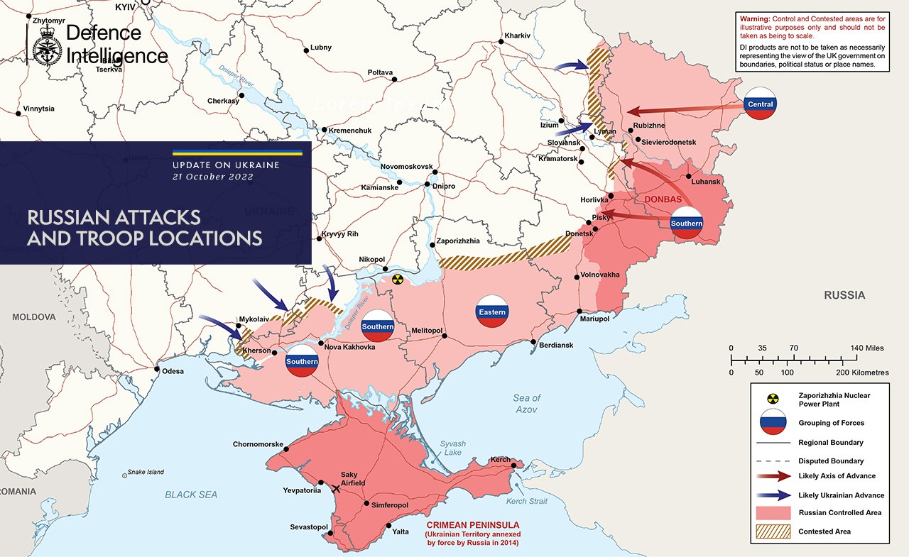 Карта війни в Україні на 21 жовтня: свіжі дані від британської розвідки