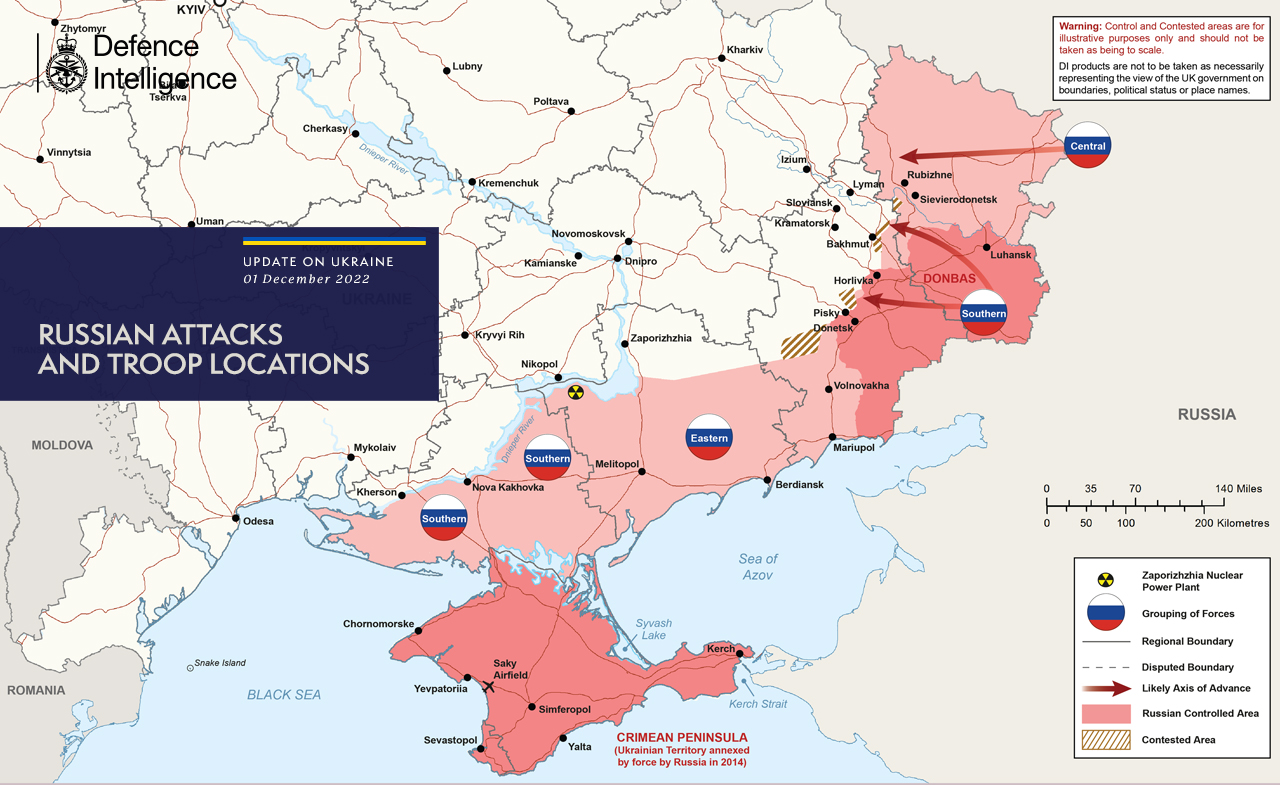 Карта боевых действий в Украине на 1 декабря: данные британской разведки