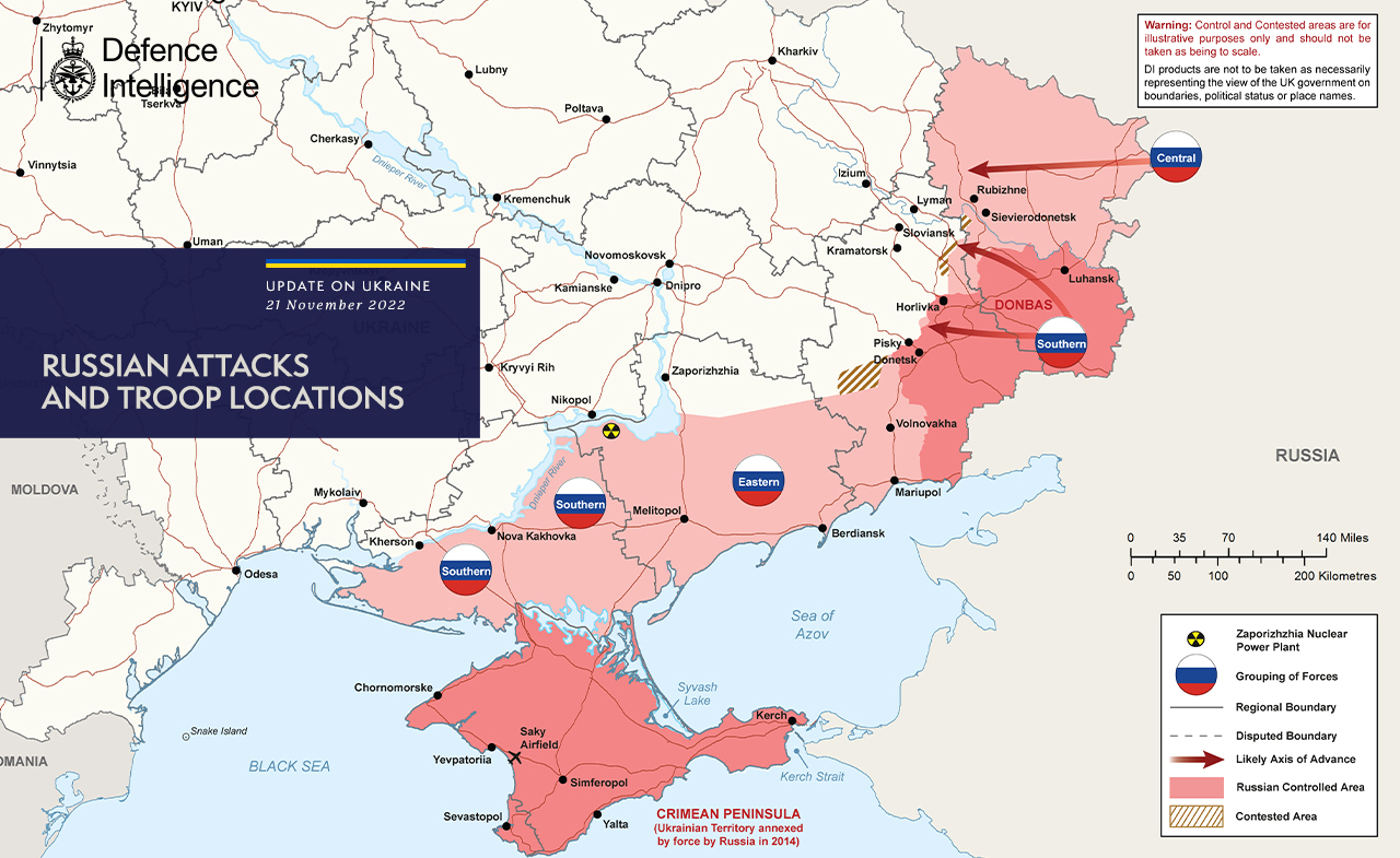 Карта боев в Украине на 21 ноября: данные британской разведки