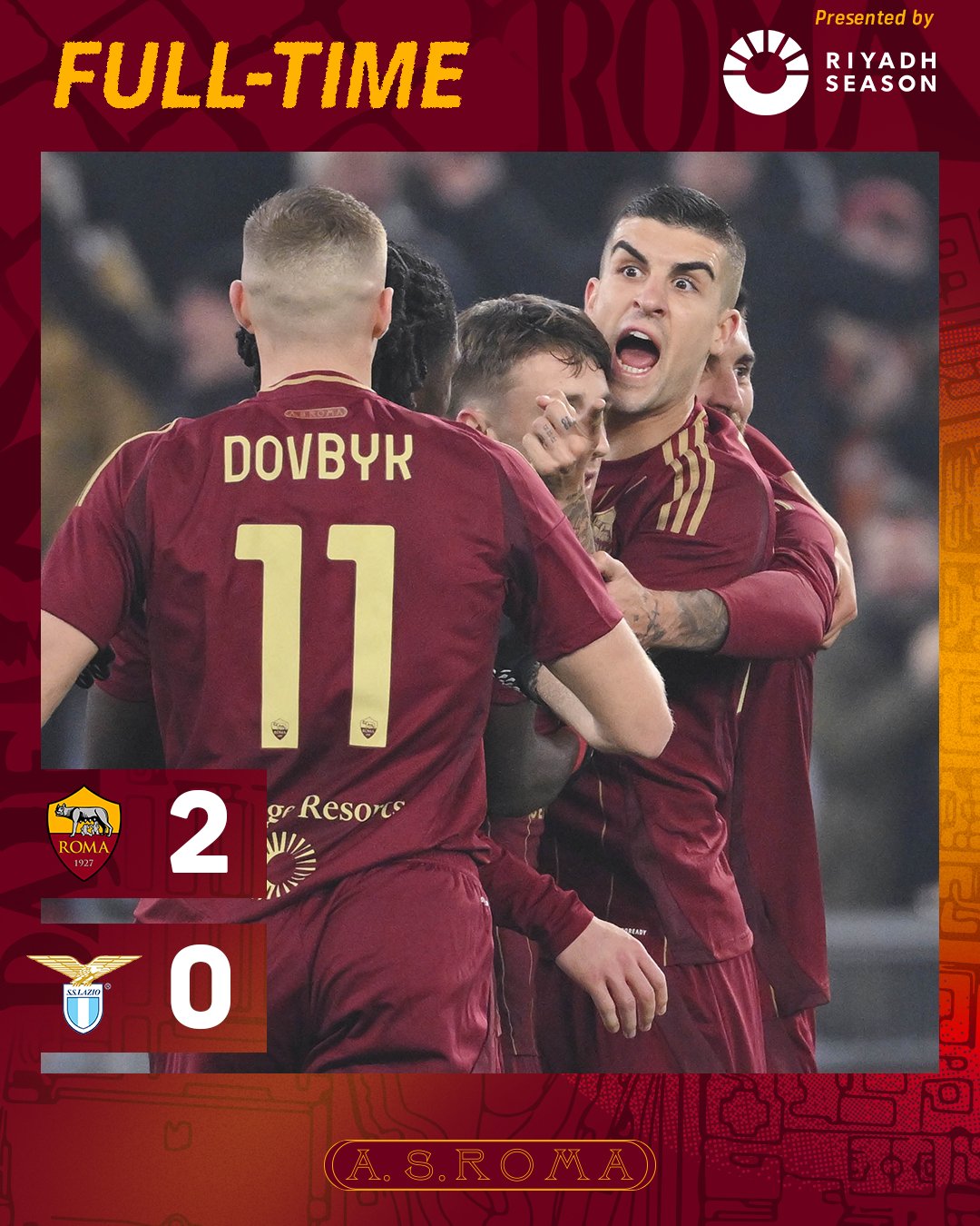 Довбик начал две голевые атаки: &quot;Рома&quot; уничтожила &quot;Лацио&quot; в римском противостоянии