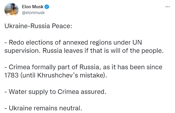 Илон Маск поделился своей формулой мира между Украиной и Россией 1
