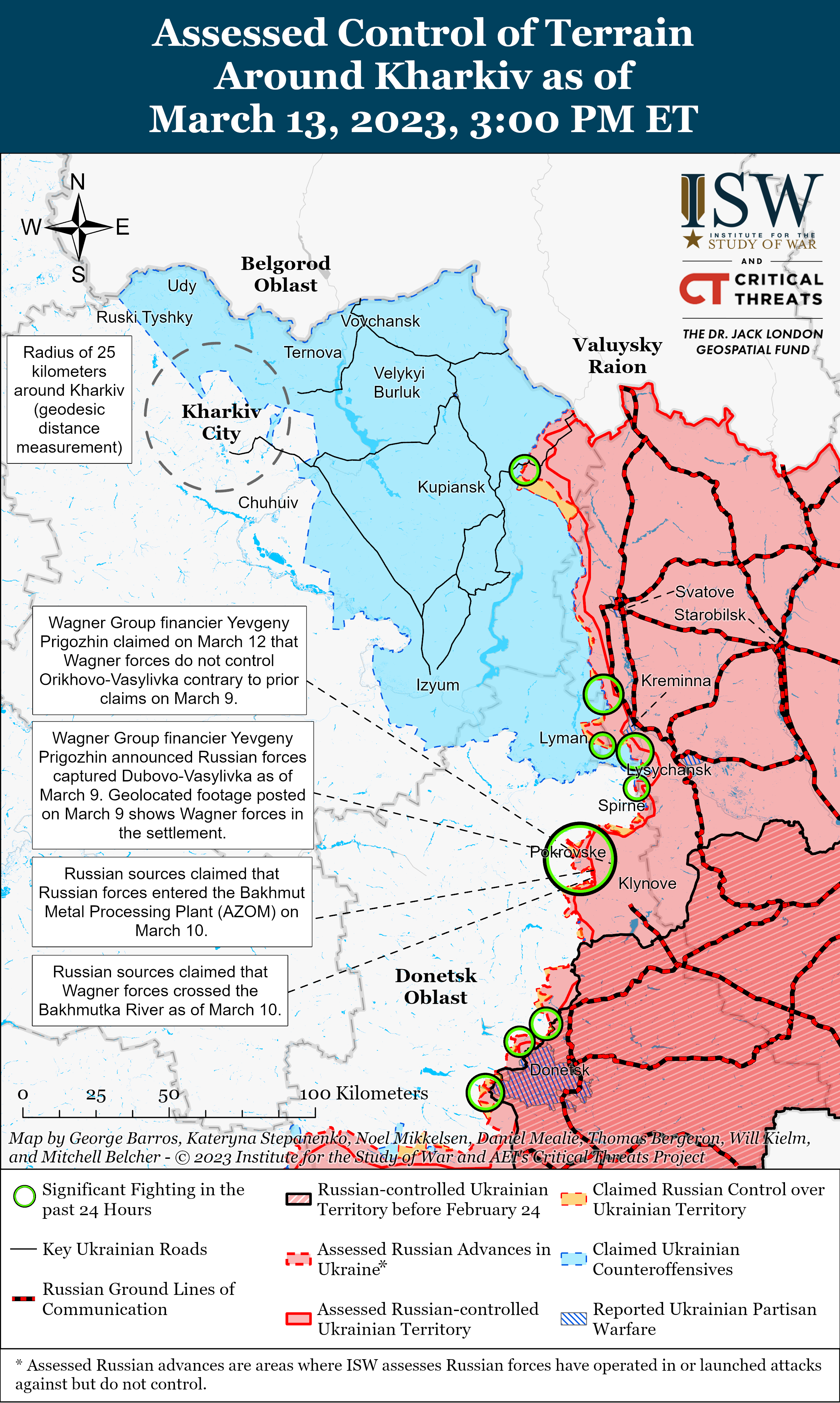 ЗСУ контратакували західніше Сватового, війська РФ просуваються до Бахмута: карти боїв ISW