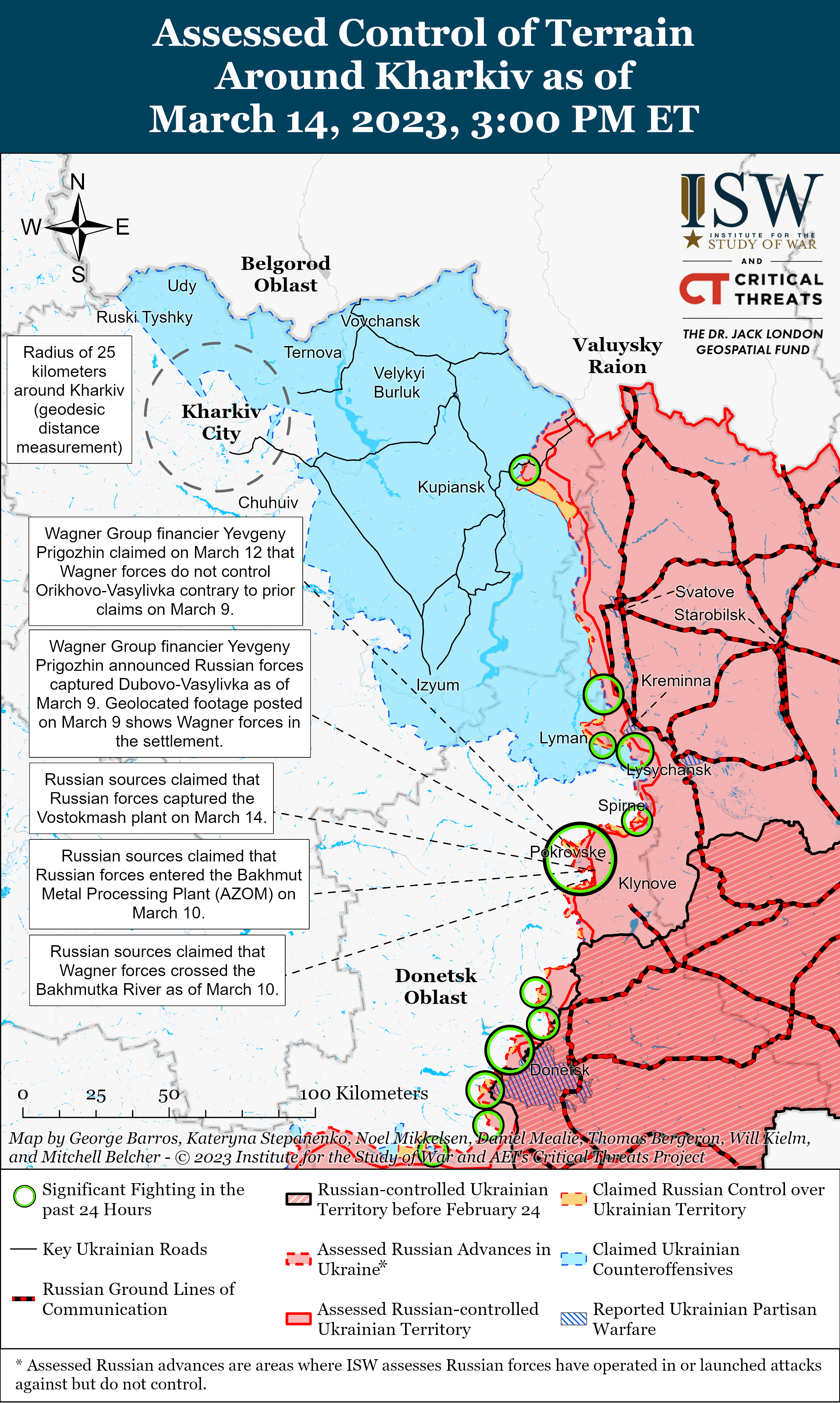 Войска РФ наступают в Бахмуте и строят укрепления на границе с Украиной: карты боев ISW