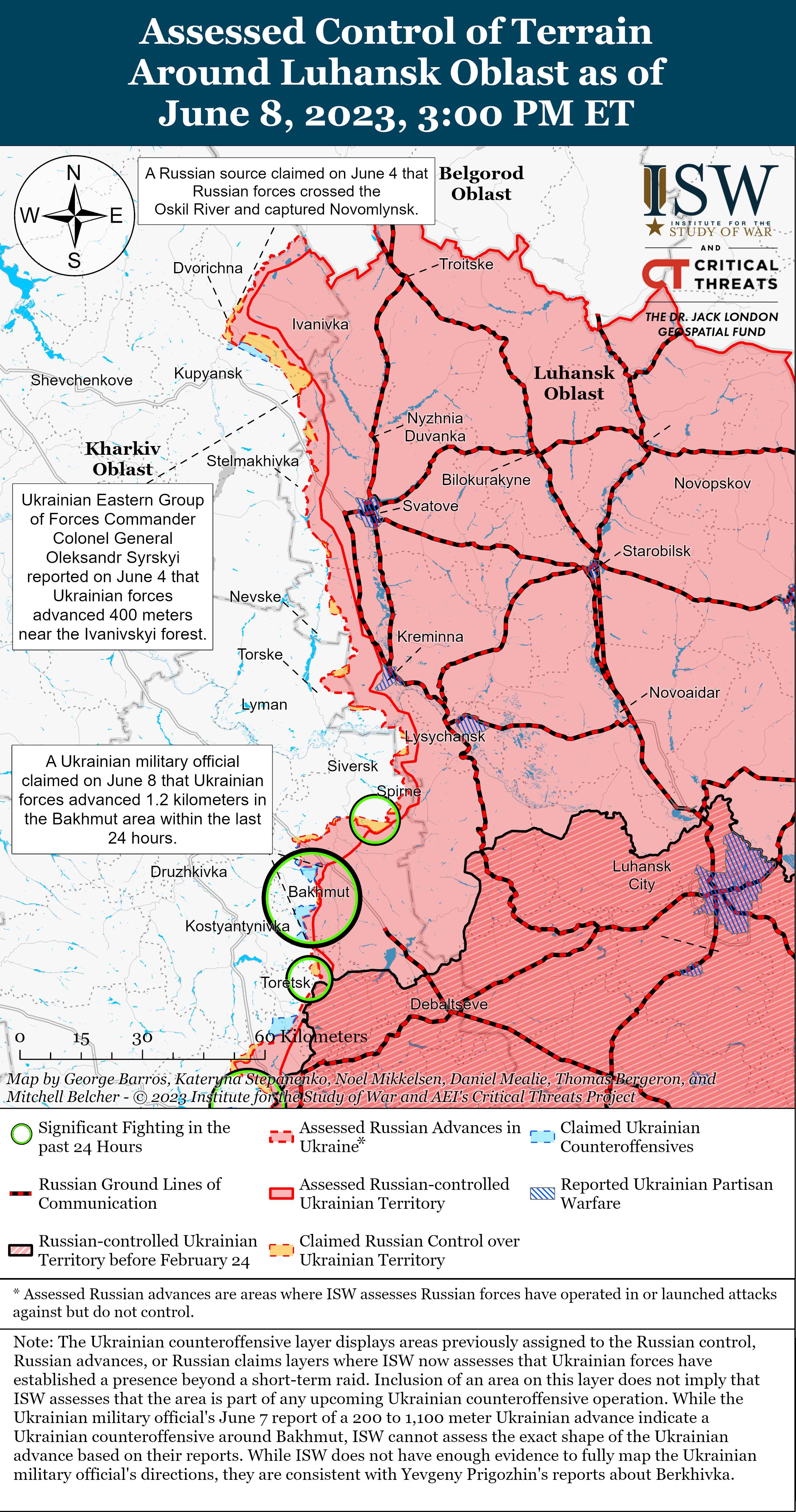 Росіяни відступають з позицій на півдні через підрив Каховської ГЕС: карти боїв ISW