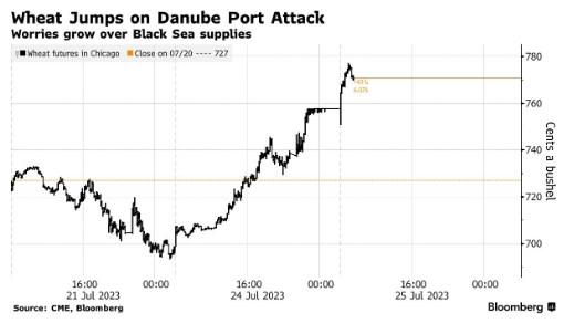 Ціни на пшеницю злетіли після російського удару по порту на Дунаї