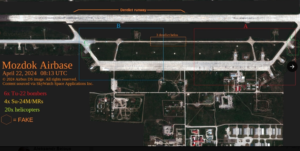 Супутникові знімки показали кількість бомбардувальників на російському аеродромі &quot;Моздок&quot;