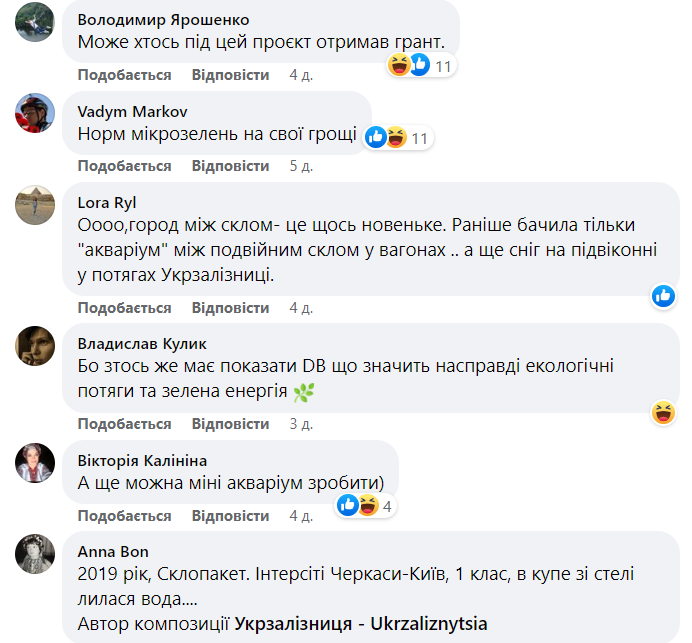 Укрзалізницю розкритикували через "екопоїзд" з рослинами на брудних вікнах (фото)