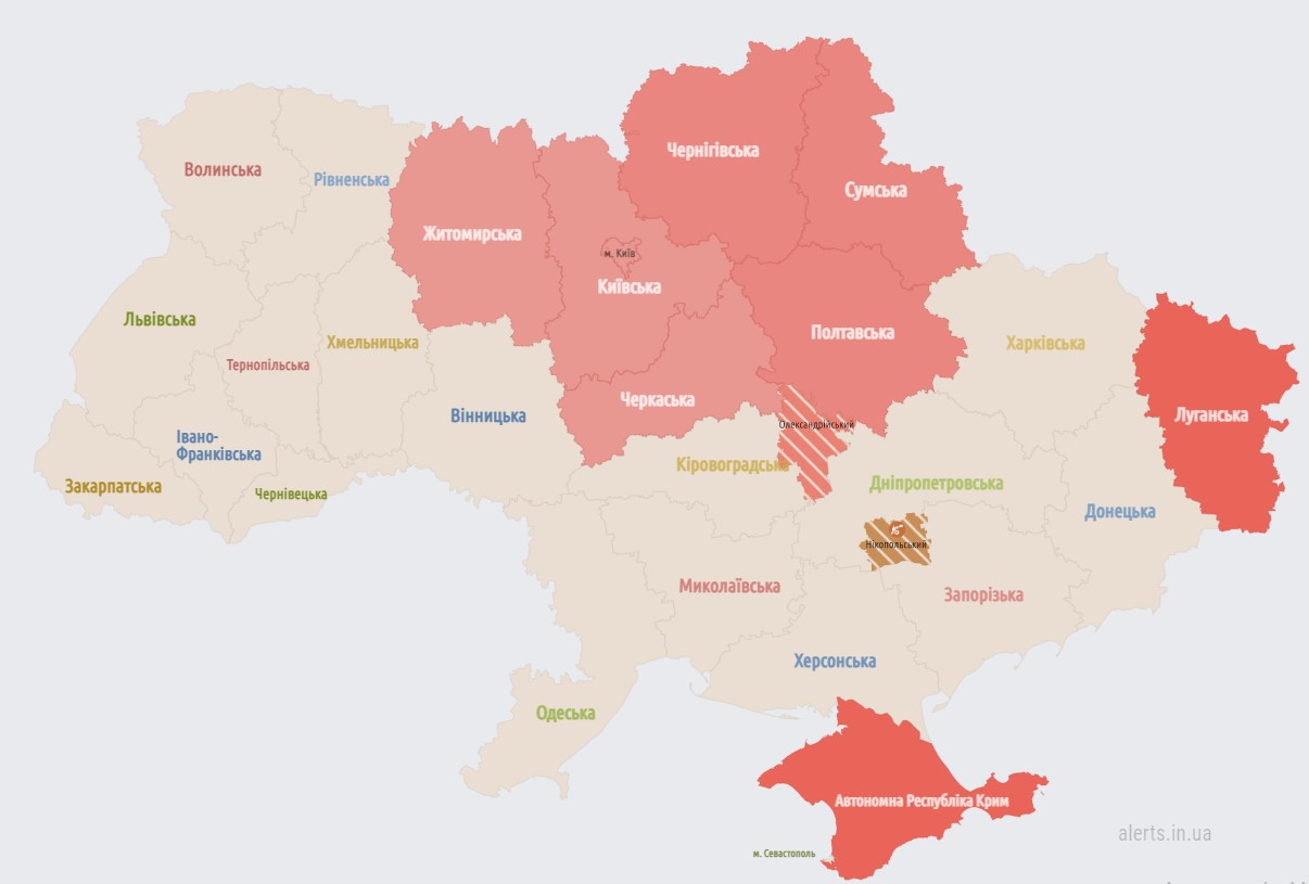 По Украине ширится тревога. Киевская ОВА предупреждает о дронах