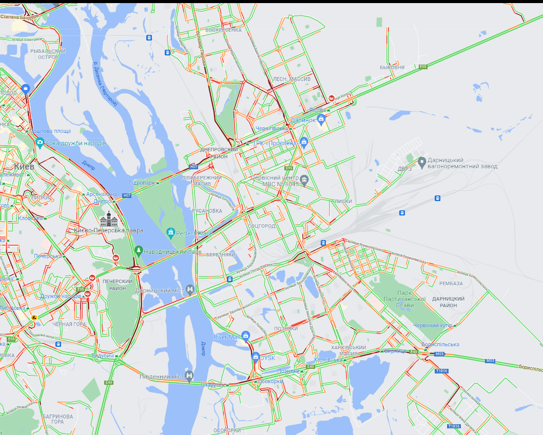 Киев остановился в пробках из-за непогоды: карта