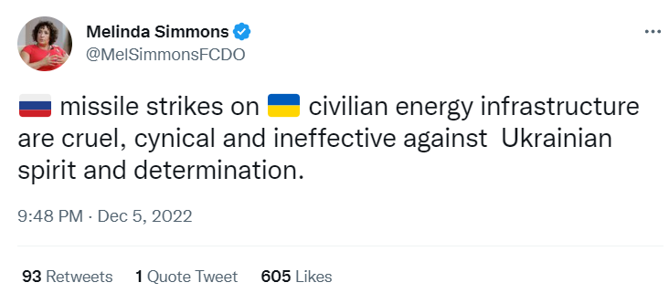 Посол Британії: Цинічні ракетні удари РФ неефективні проти українського духу