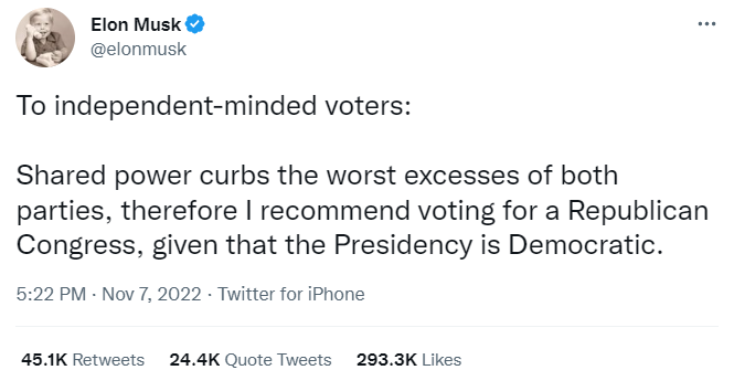 Ілон Маск розповів американцям, як голосувати на проміжних виборах