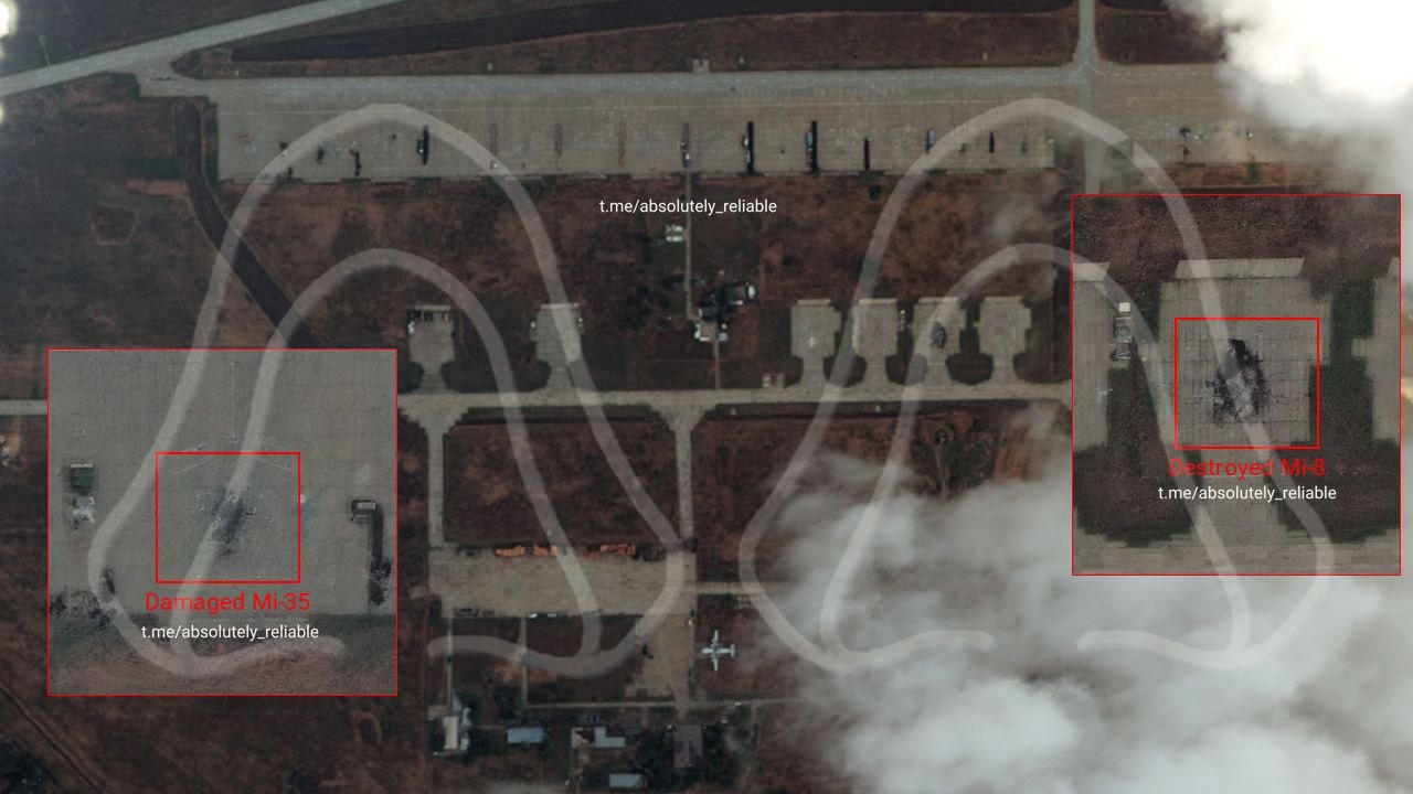 Дрони уразили гелікоптери Ми-35 та Ми-8 на авіабазі в Таганрозі