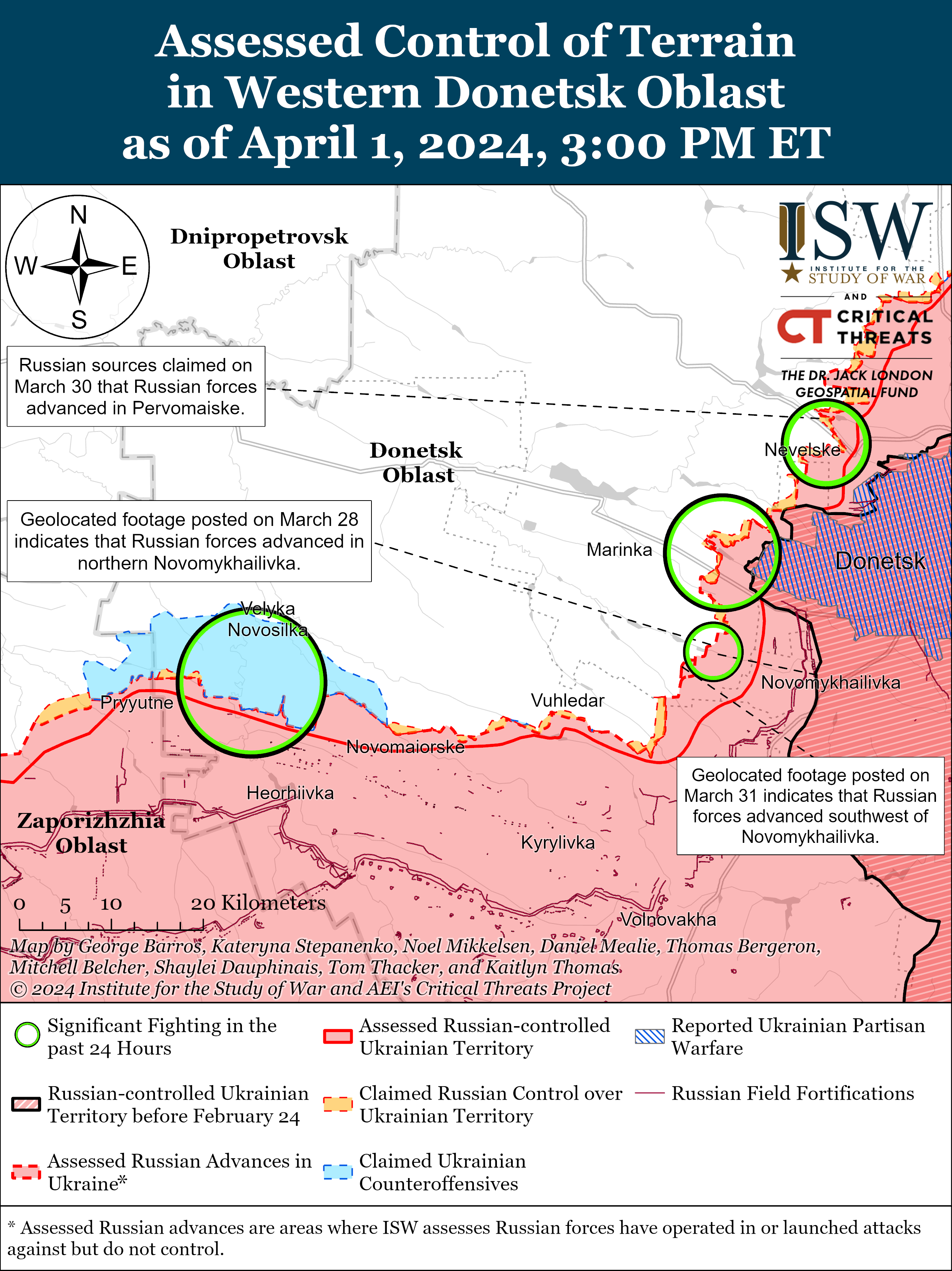 Россияне наступают под Авдеевкой и на левом берегу в Херсонской области: карты ISW