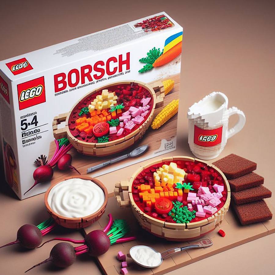 Искусственный интеллект показал, как могут выглядеть украинские блюда в стиле LEGO (фото)