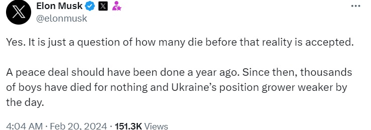 Илон Маск сделал заявление о войне в Украине: &quot;Вопрос только в том, сколько людей умрет&quot;