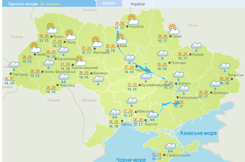 Частину України заллють дощі, а на іншій буде сонце й спека: прогноз погоди на сьогодні