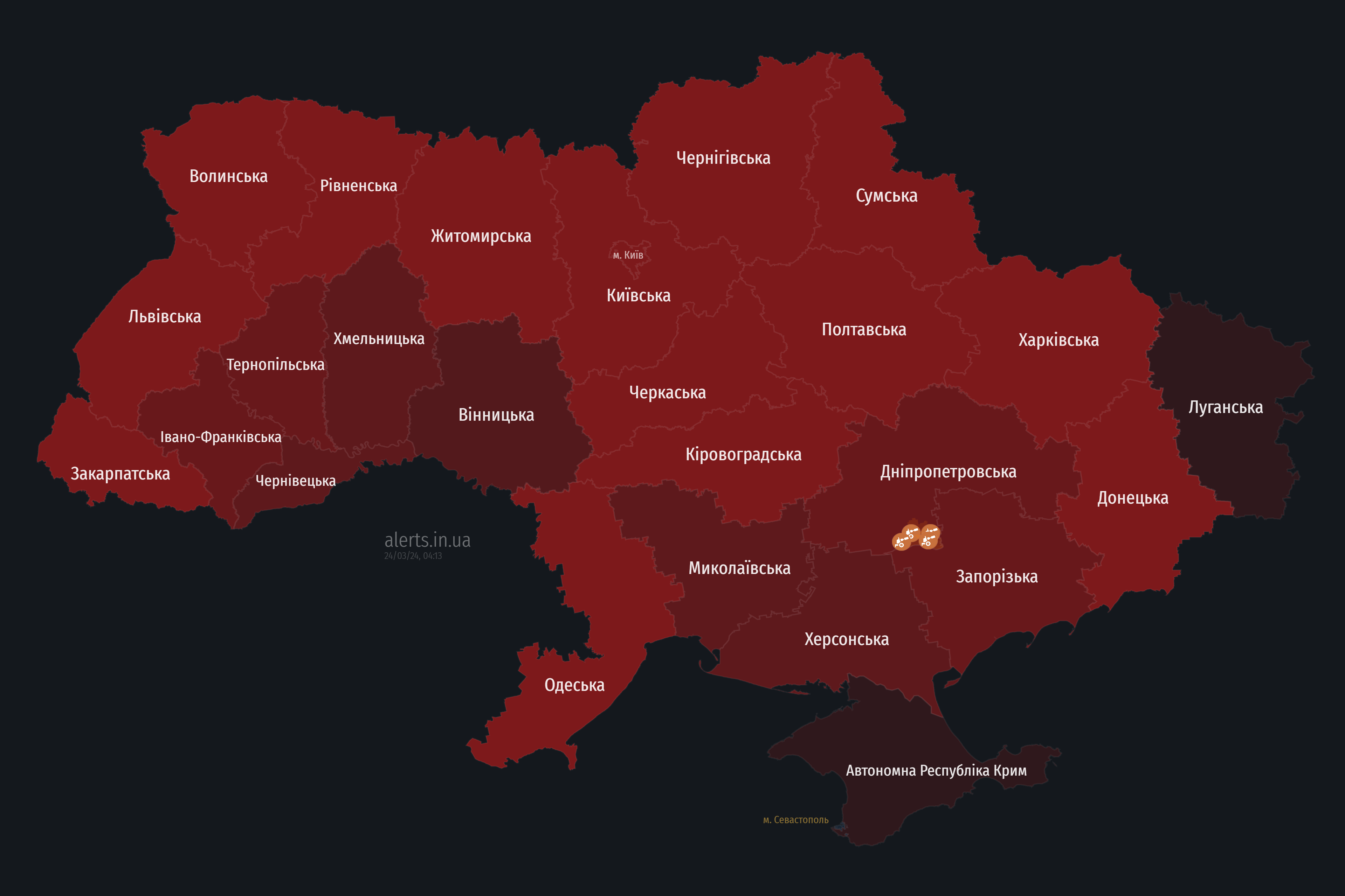 В Украине объявлена масштабная воздушная тревога: пуск крылатых ракет