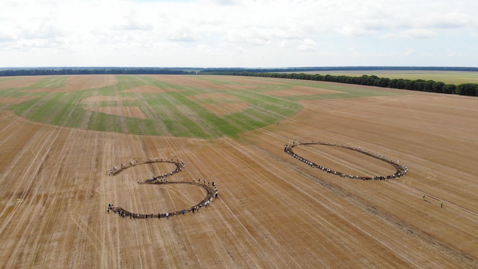 Под Винницей фермеры высеяли на поле самый большой герб Украины: видео рекорда