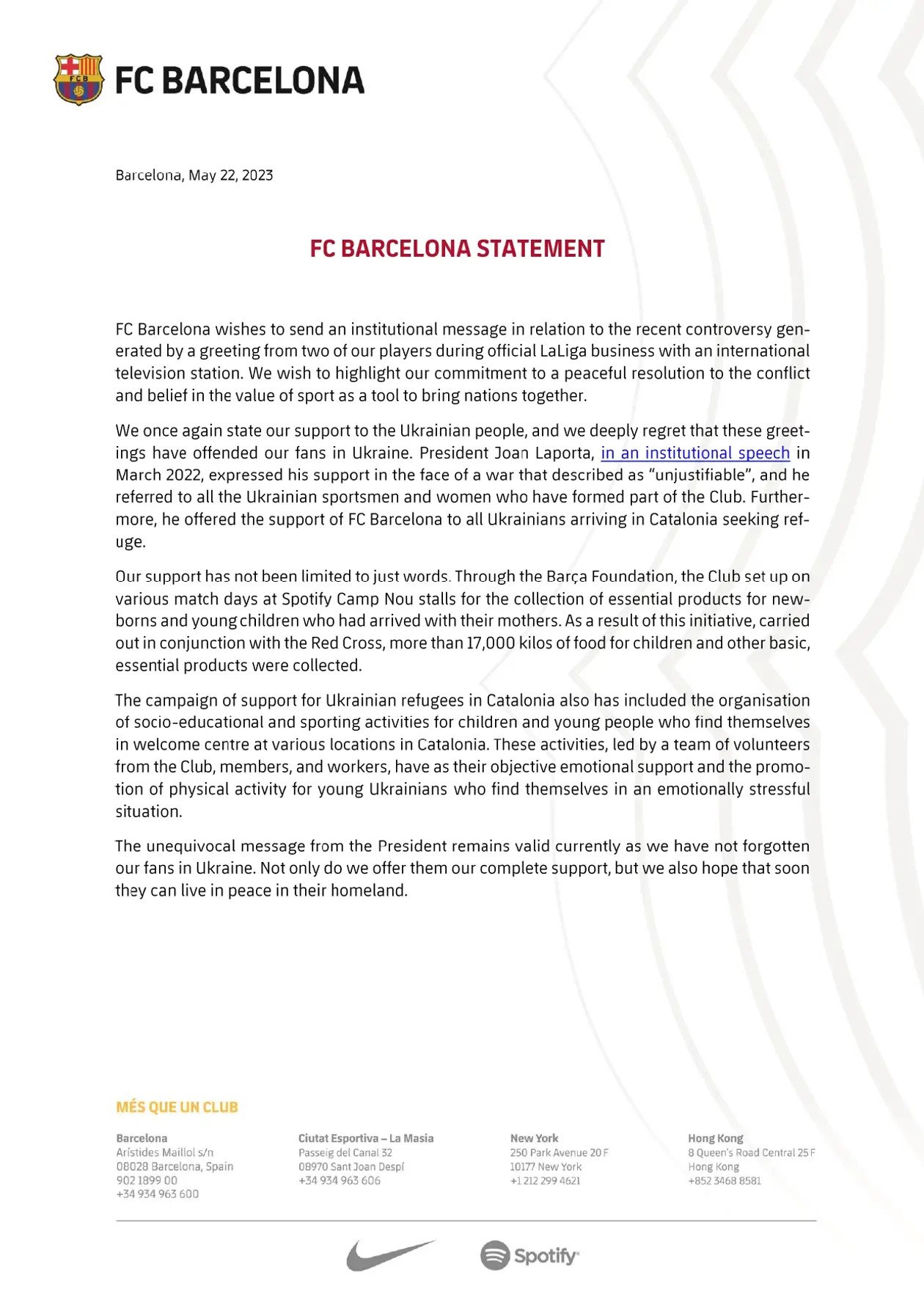 &quot;Барселона&quot; прикрилася підтримкою України в скандалі з вітанням росіян