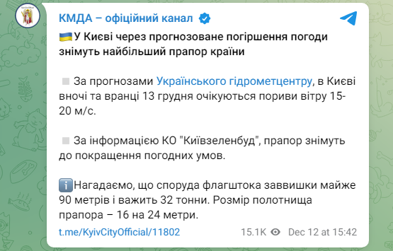 В Киеве снимут самый большой флаг Украины: что об этом известно