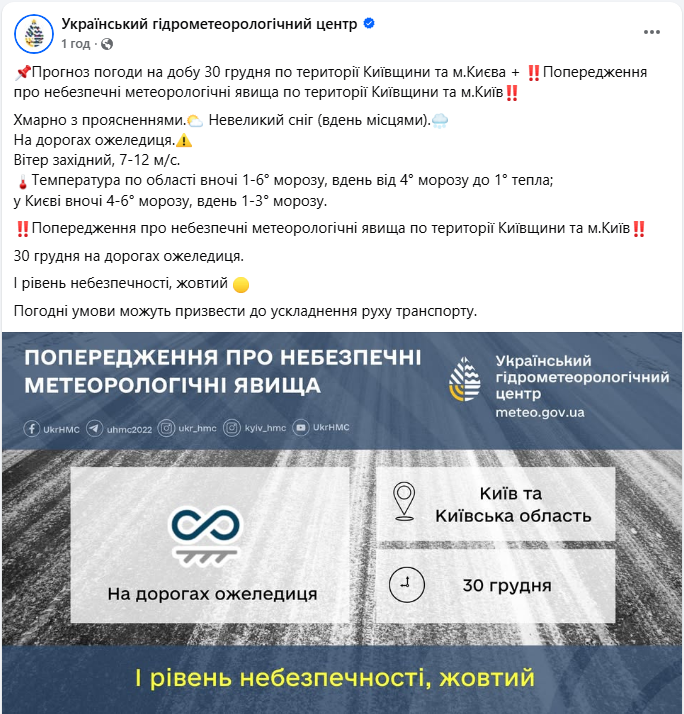 Сніг, ожеледиця й шквали: синоптики попередили про небезпечну погоду в Україні 30 грудня