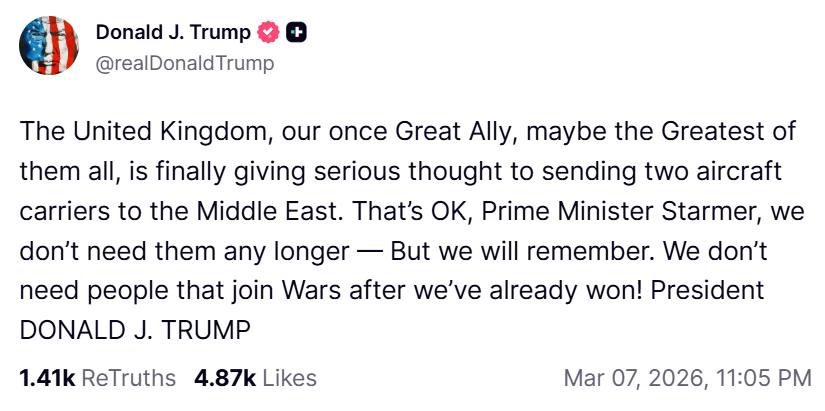 "Нам не потрібні ті, хто приходить після перемоги": Трамп жорстко "відшив" прем'єра Британії
