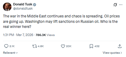 Туск назвав країну, яка найбільше виграє від хаосу на Близькому Сході