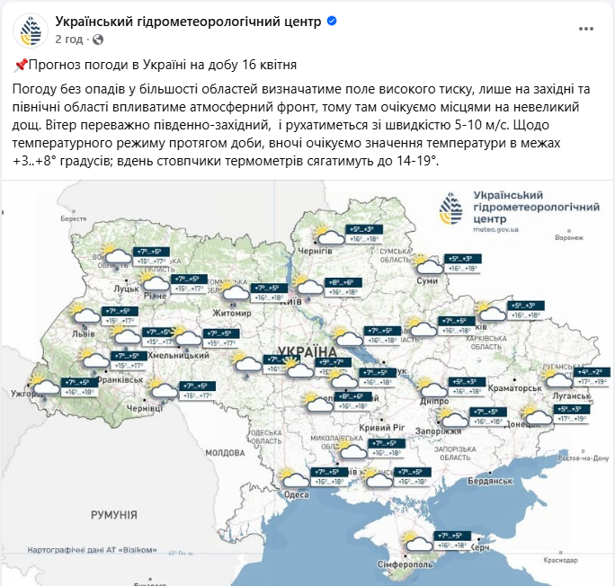 Прогріє до +19, але місцями дощі: до якої погоди готуватись українцям 16 квітня