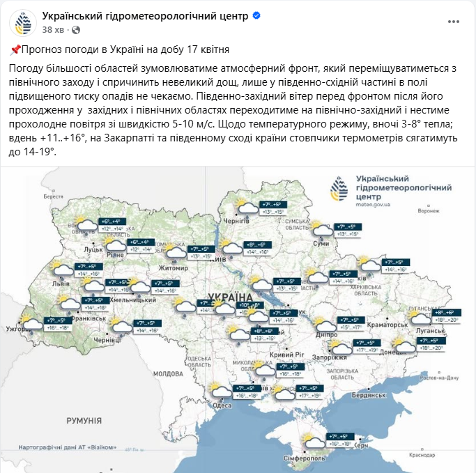 Україну накриє атмосферний фронт: як зміниться погода завтра і де буде найкомфортніше