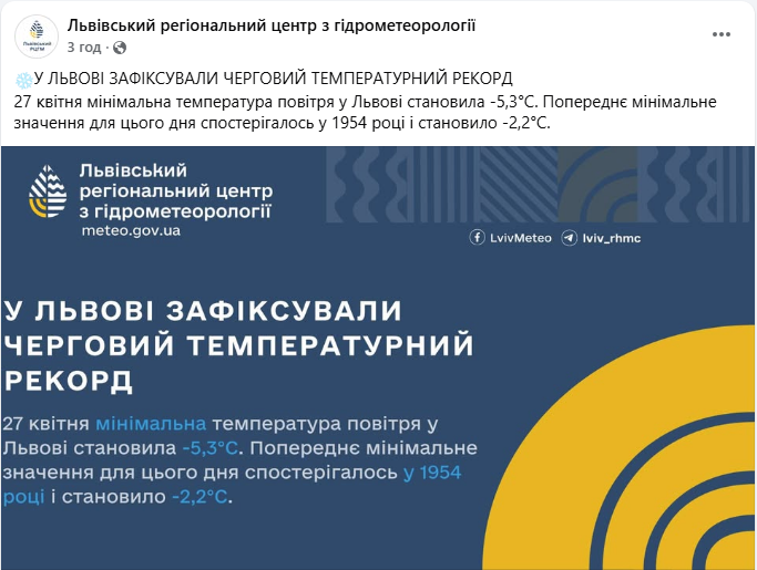 Квітневі антирекорди: де температура "впала" до -10 і в яких містах зафіксували історичний холод