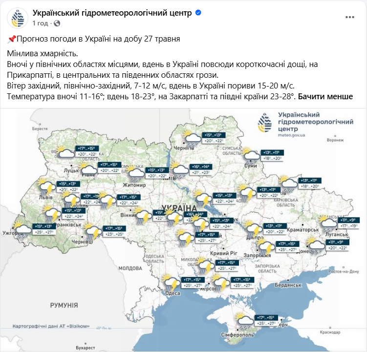 Україну накриває негода: де обіцяють грози 27 травня і що буде з температурою