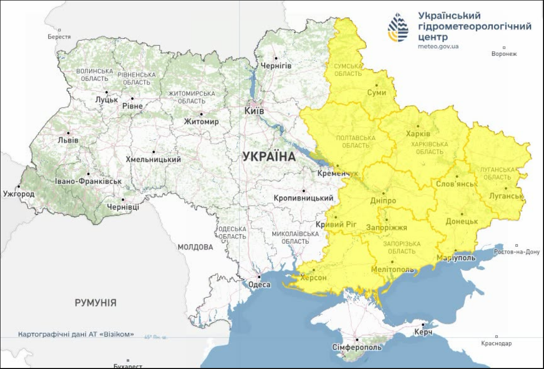В Україні оголосили "жовтий" рівень небезпеки: де чекати грози, град і шквали (карта)