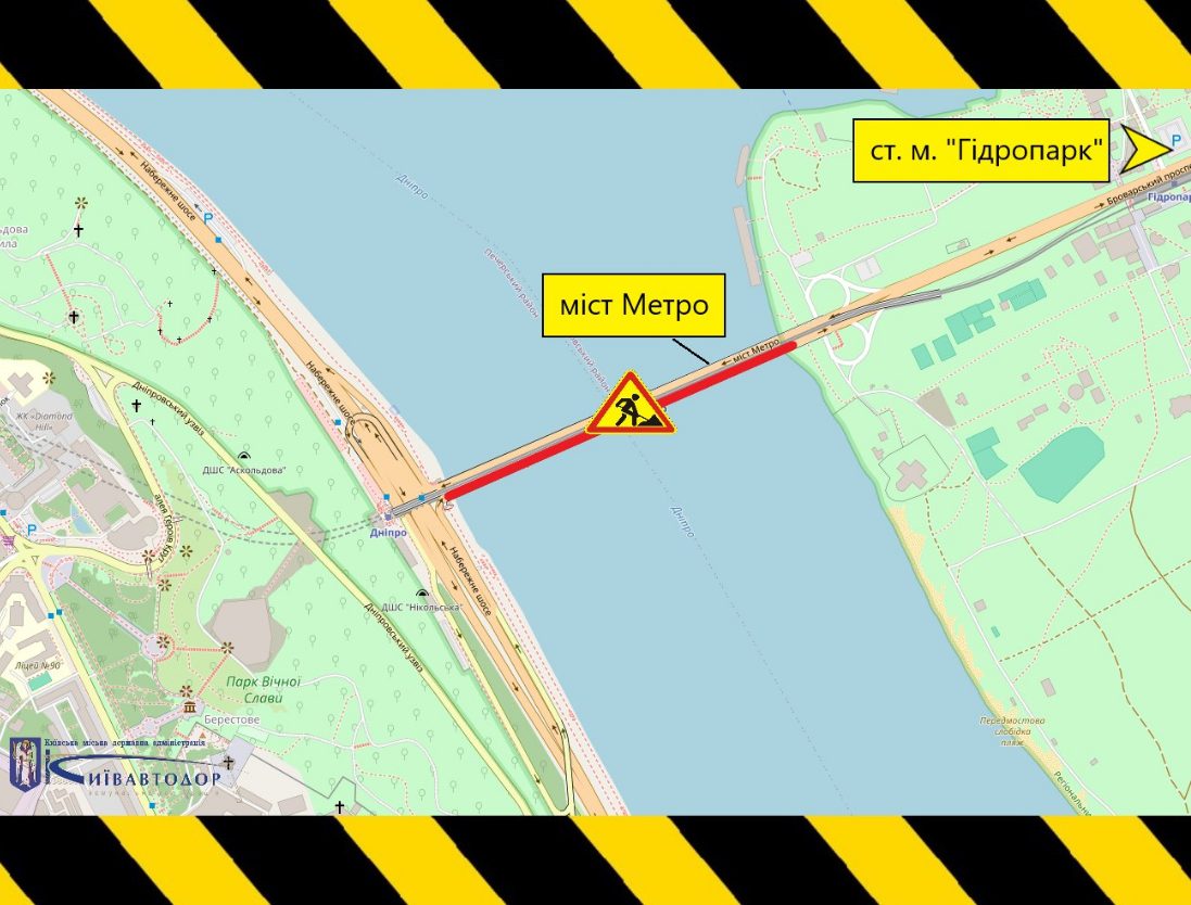 Міст метро в Києві частково закривають для транспорту: в які дні ймовірні затори (схема)