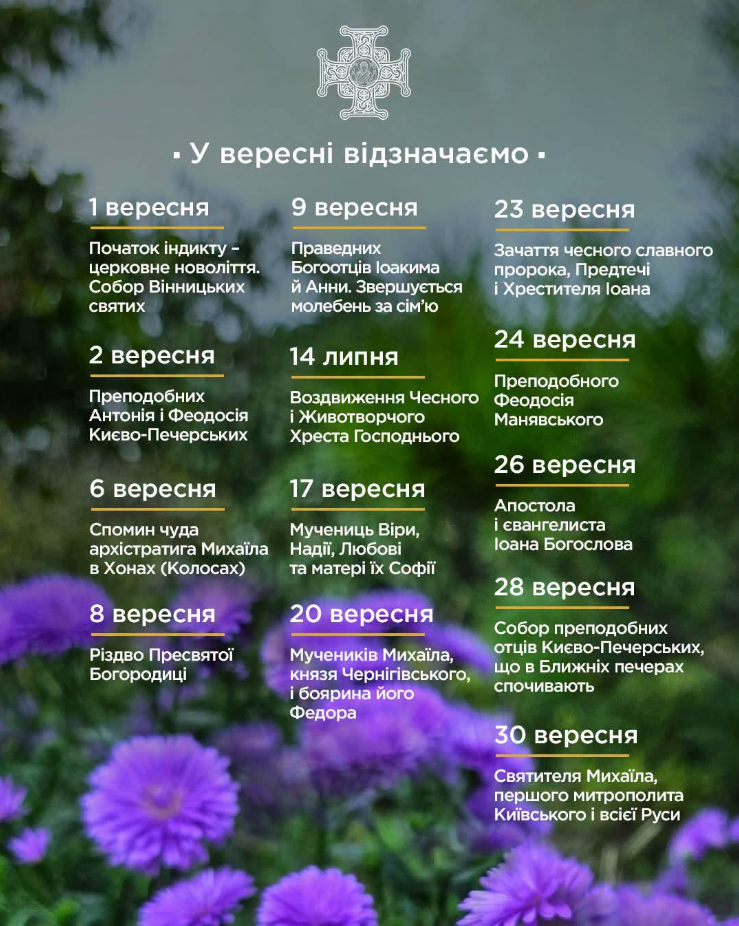 Не тільки Різдво Богородиці й Воздвиження: головні свята вересня за календарем ПЦУ