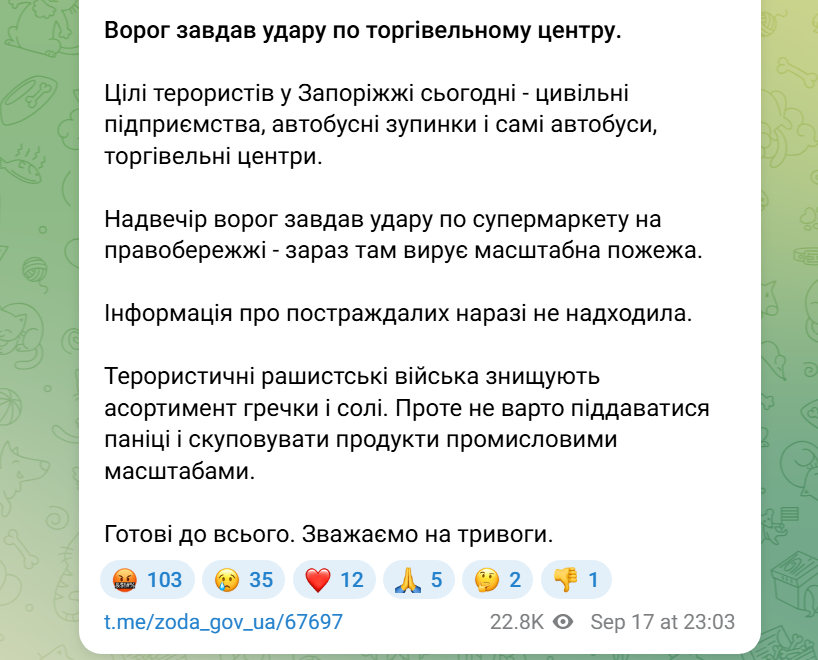 "Суцільні руїни": РФ знищила один із найбільших торгових центрів Запоріжжя (фото, відео)