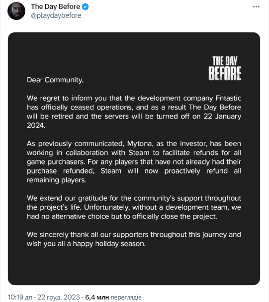 Российский след. The Day Before закрывают и удаляют из сети: вернут ли деньги геймерам