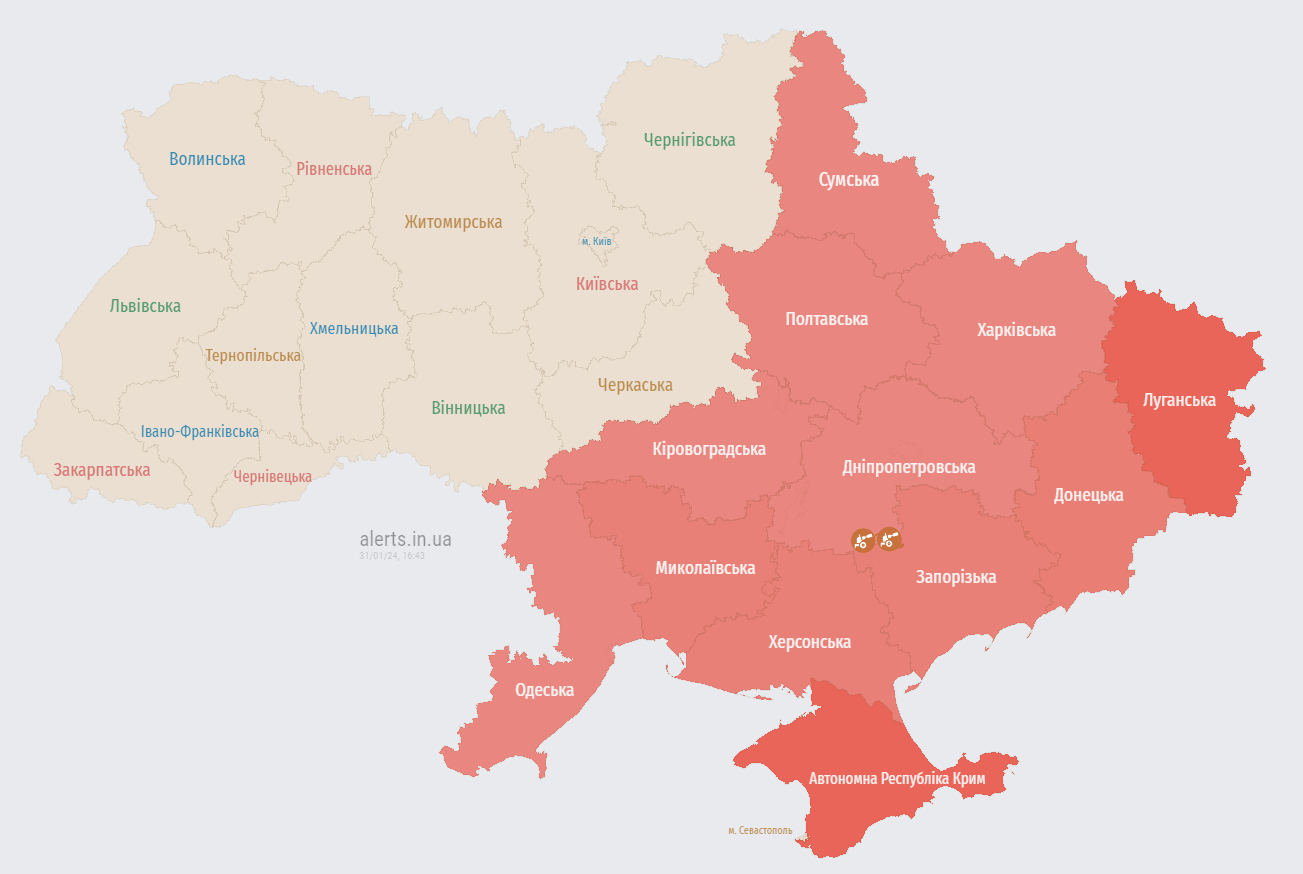 В Україні вдруге за день оголосили масштабну тривогу через зліт МіГ-31К (відбій)