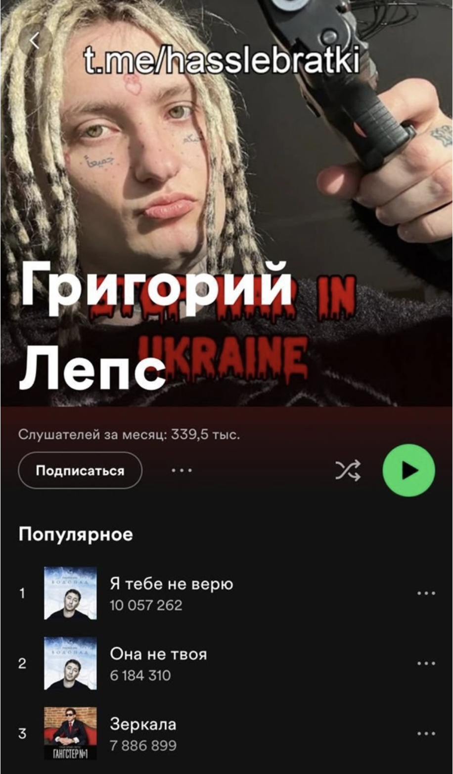 &quot;Рюмка водки&quot; тепер тільки на столі: Spotify видалив сторінки одразу декількох російських співаків