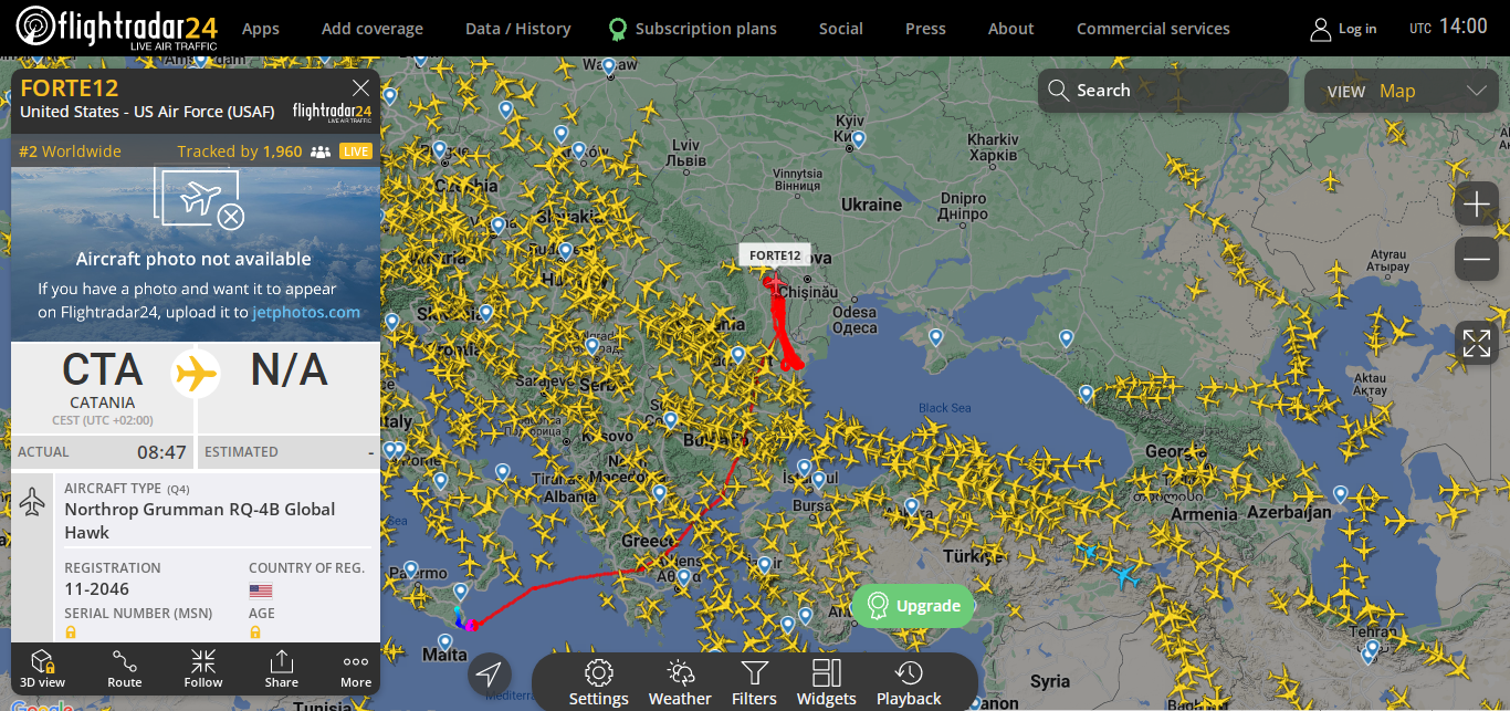 В небе над Румынией замечен американский беспилотник FORTE12