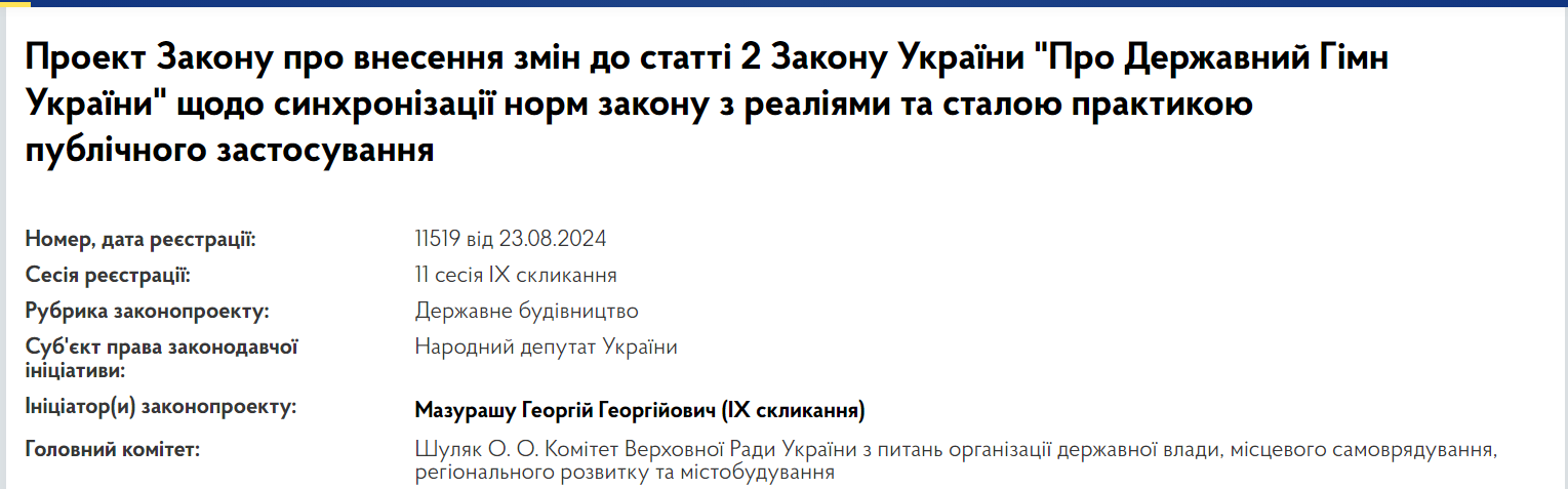 Раді пропонують дозволити Державний Гімн "із заміною словосполучення": про що йдеться
